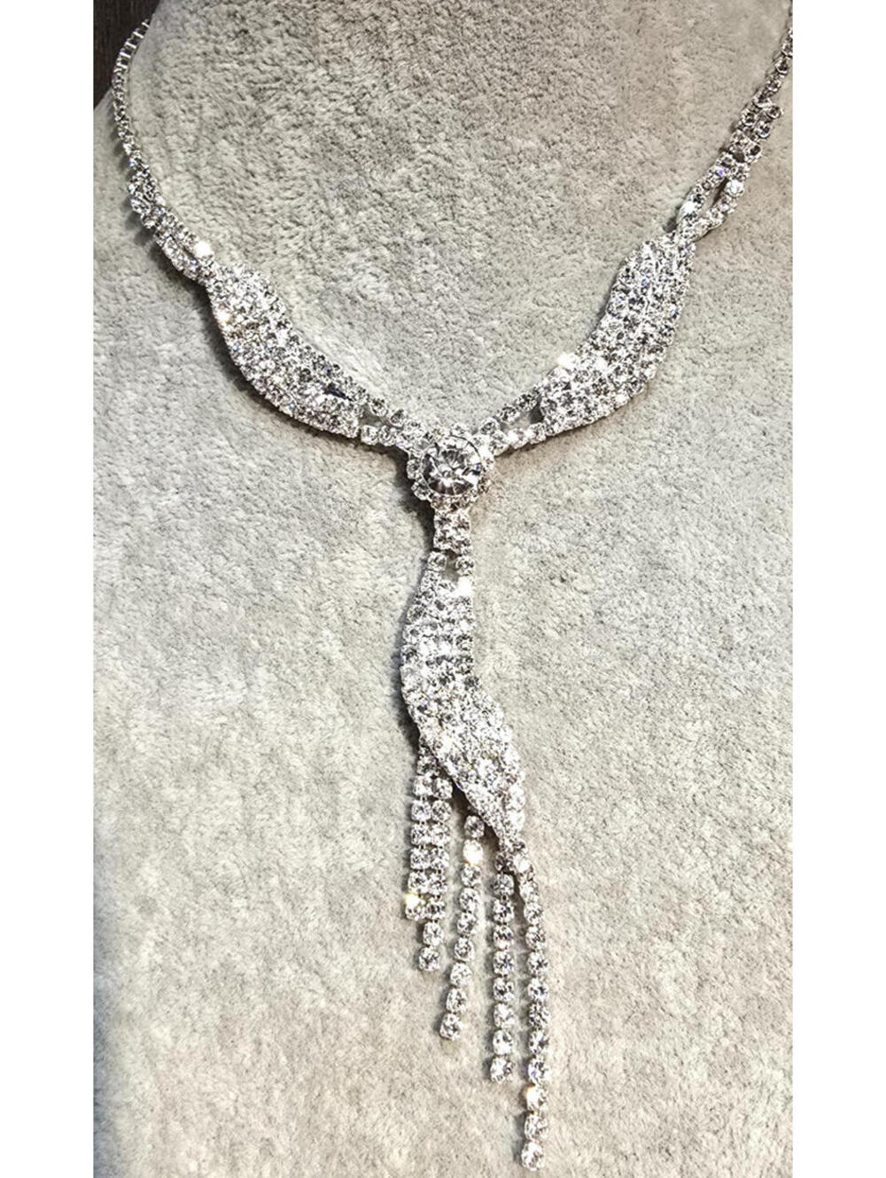 Silver Tone Formal Dramatic Rhinestone Necklace Date Party Christina Collection - Picture 3 of 4